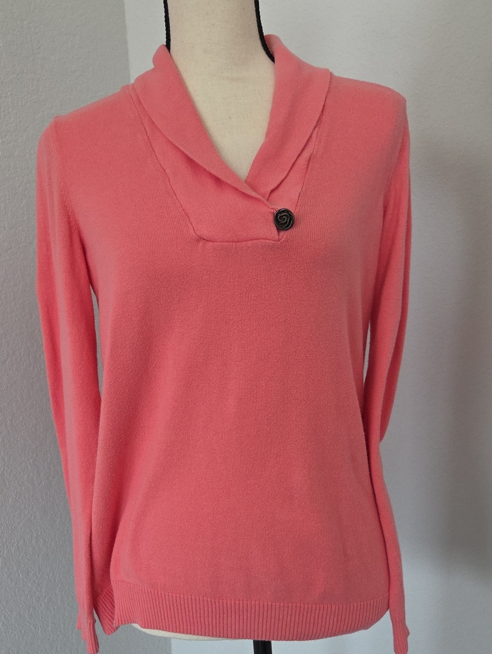 Liz Claiborne Coral Pink Cowl Neck Sweater 100% Cotton Medium Classic Knit